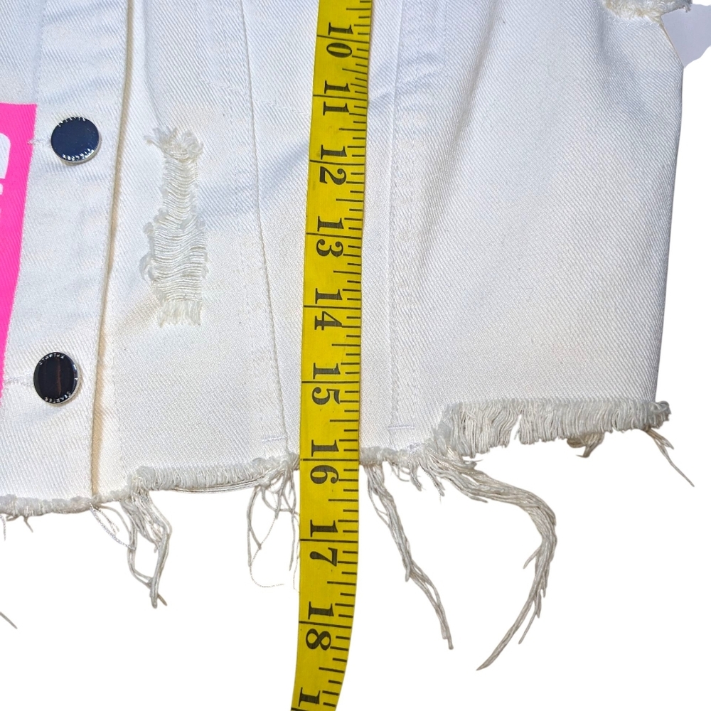 Starter Black Label | Crop White Denim Sleeveless Frayed Vest Women's Size Small - Picture 5 of 5